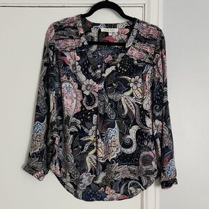 Black Rainn Navy Blue and Pink Long Sleeve Blouse